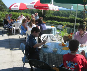 Villagers on the pub terrace